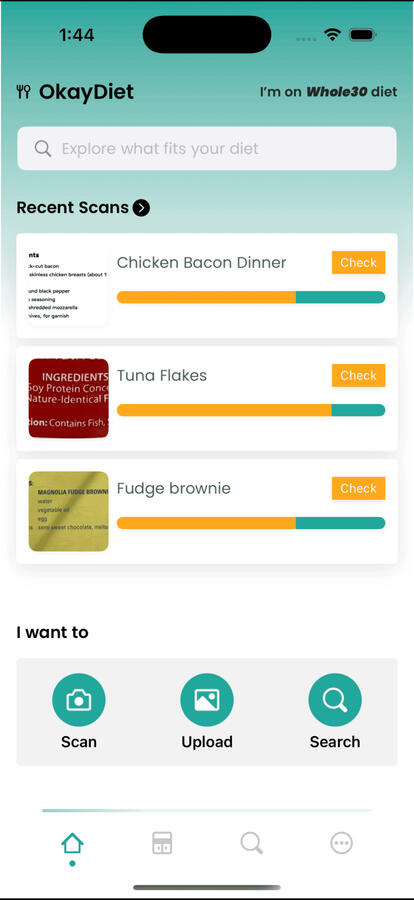 OkayDiet Home Screen OkayDiet Home Screen